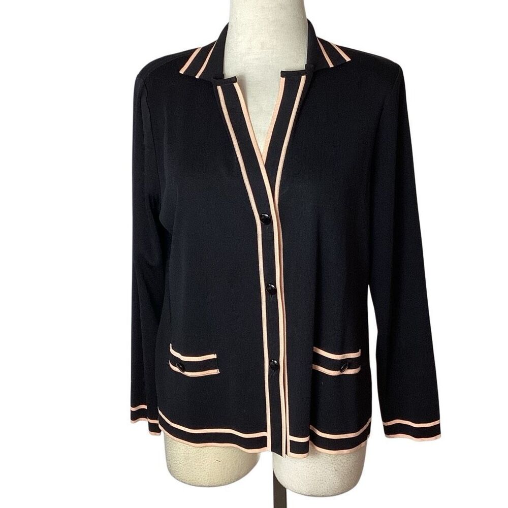 Exclusively Misook Knit Cardigan Jacket Women’s Medium Black Peach